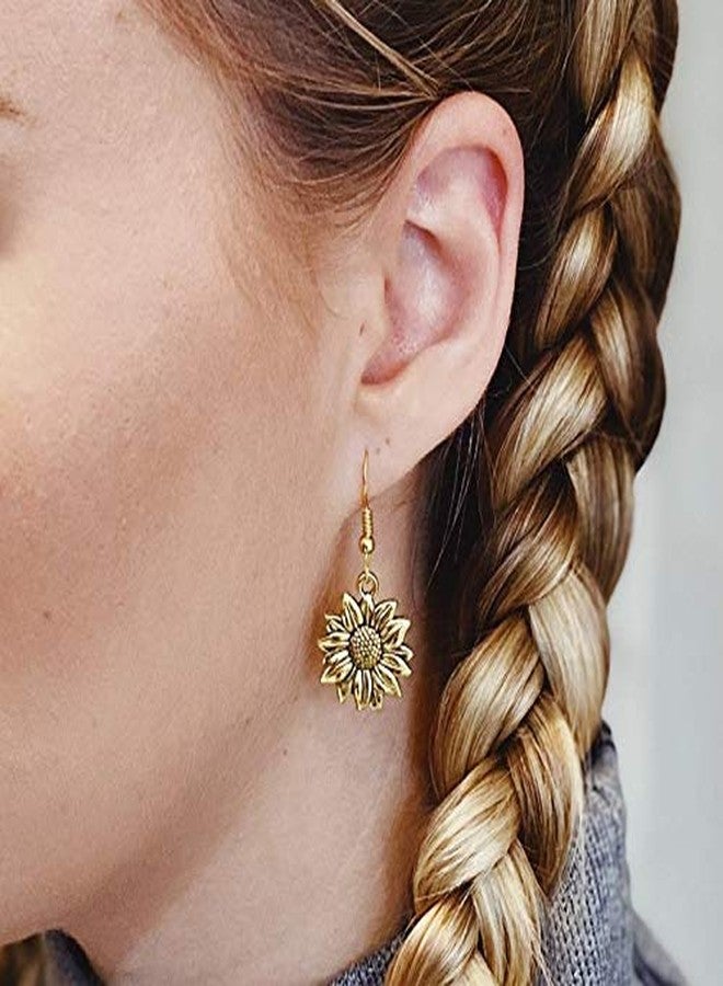 Modpide Antique Gold Sunflower Dangle Earrings Sunflower Necklace Jewelry Set (Antique gold) - Image 4